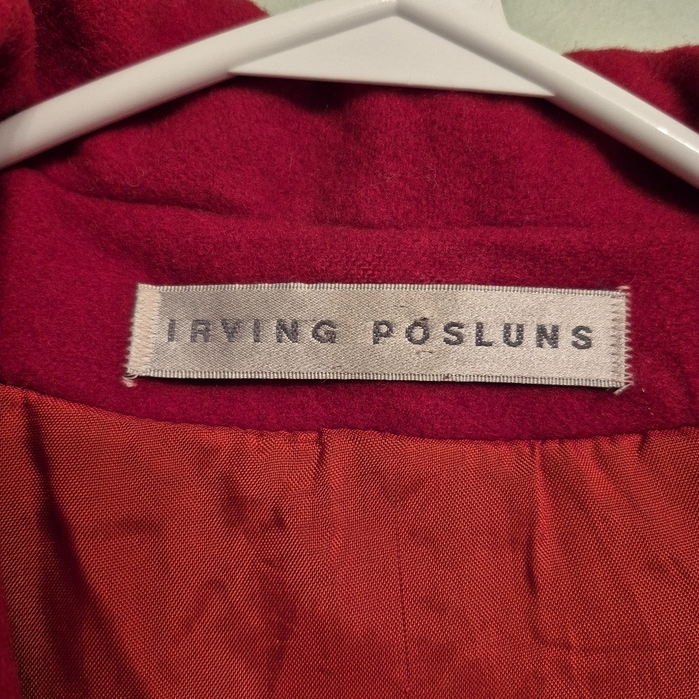 Irving Posluns Women's Vintage Red Double Breasted Virgin Wool Coat Size Large - Picture 4 of 9